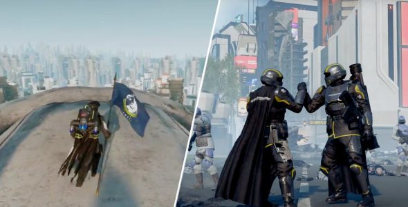 Helldivers 2 players struggled with Heart of Democracy's massive flying Illuminate Leviathans at first, so naturally they're now surfing them through Super Earth's skies