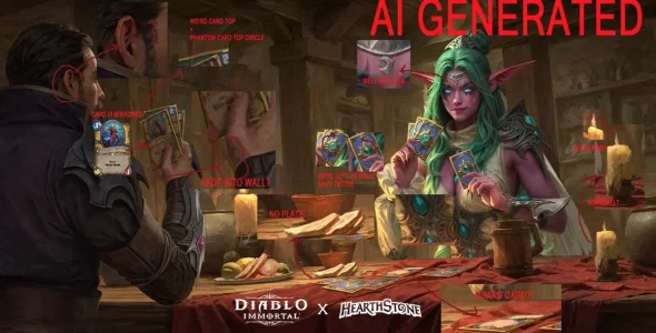 Fans are once again accusing Activision Blizzard of using AI-generated art in Diablo Immortal x Hearthstone event marketing materials
