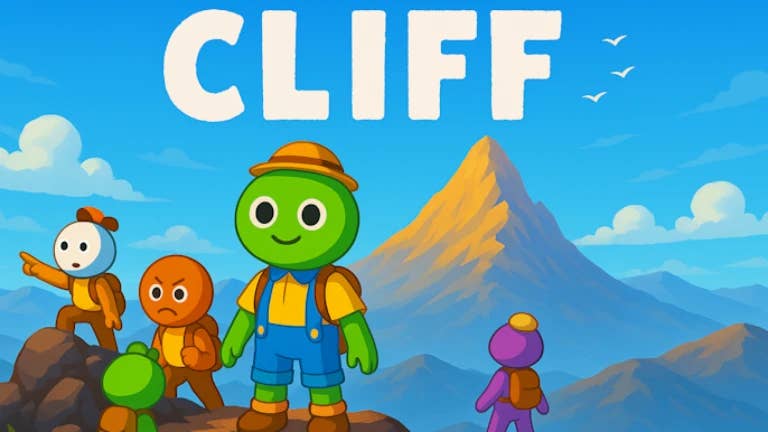 Arte de Cliff mostrando personajes escalando una montaña