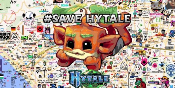 Hytale Fans paint #SaveHytale art over Riot Games’ Office on Wplace, protesting its cancellation