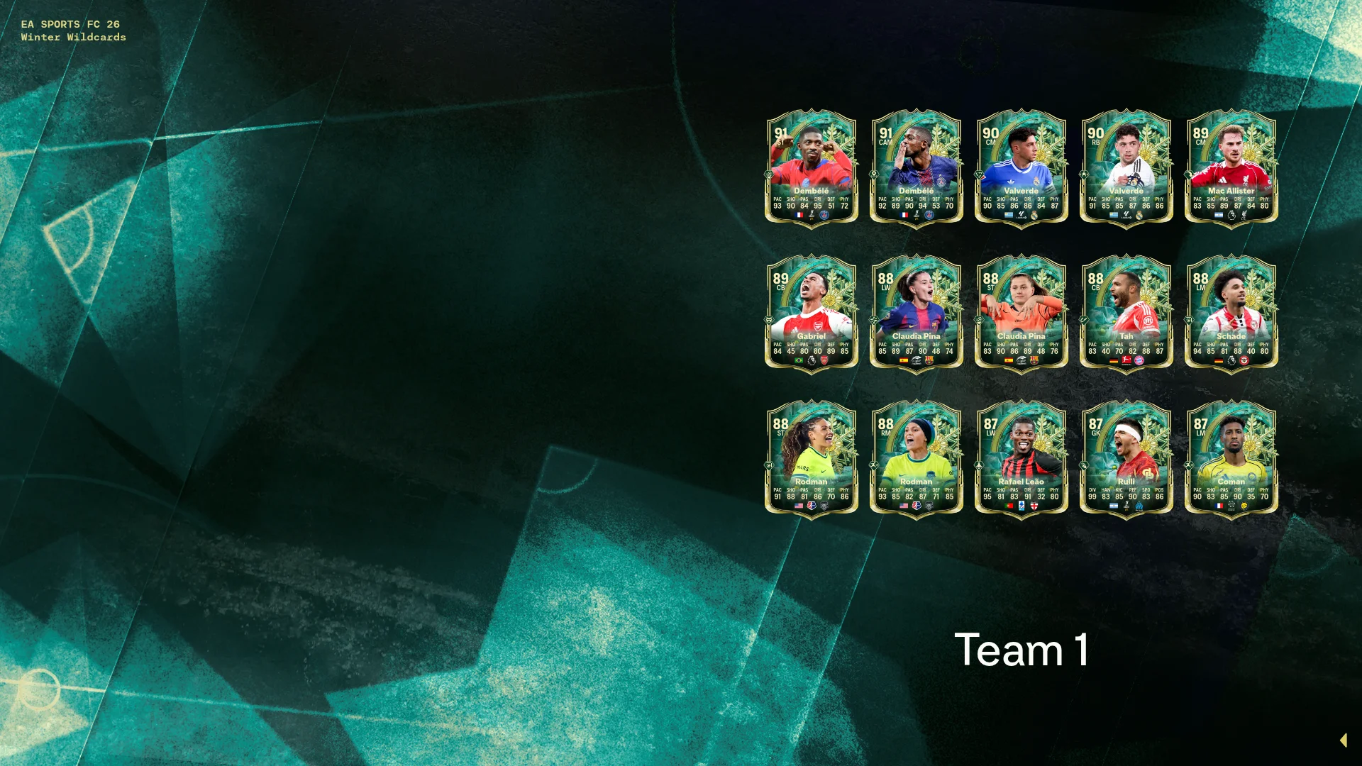 FC 26 incluye a Pina mejorado y 3 nuevos héroes en la promo invierno 6 15 jugadores del equipo 1 de la promoción Winter Wildcards de FC 26, incluyendo a Ousmane Dembele y Claudia Pina.