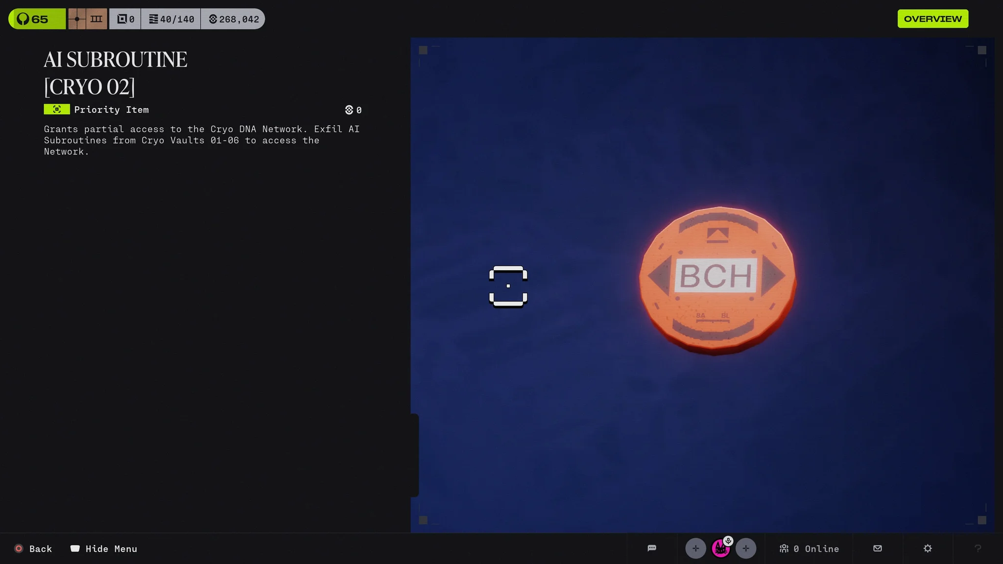 Un primer plano del ítem de subrutina de Cryo Archive en Marathon (2026), parte de una serie de desafíos para abrir el vault número 7.