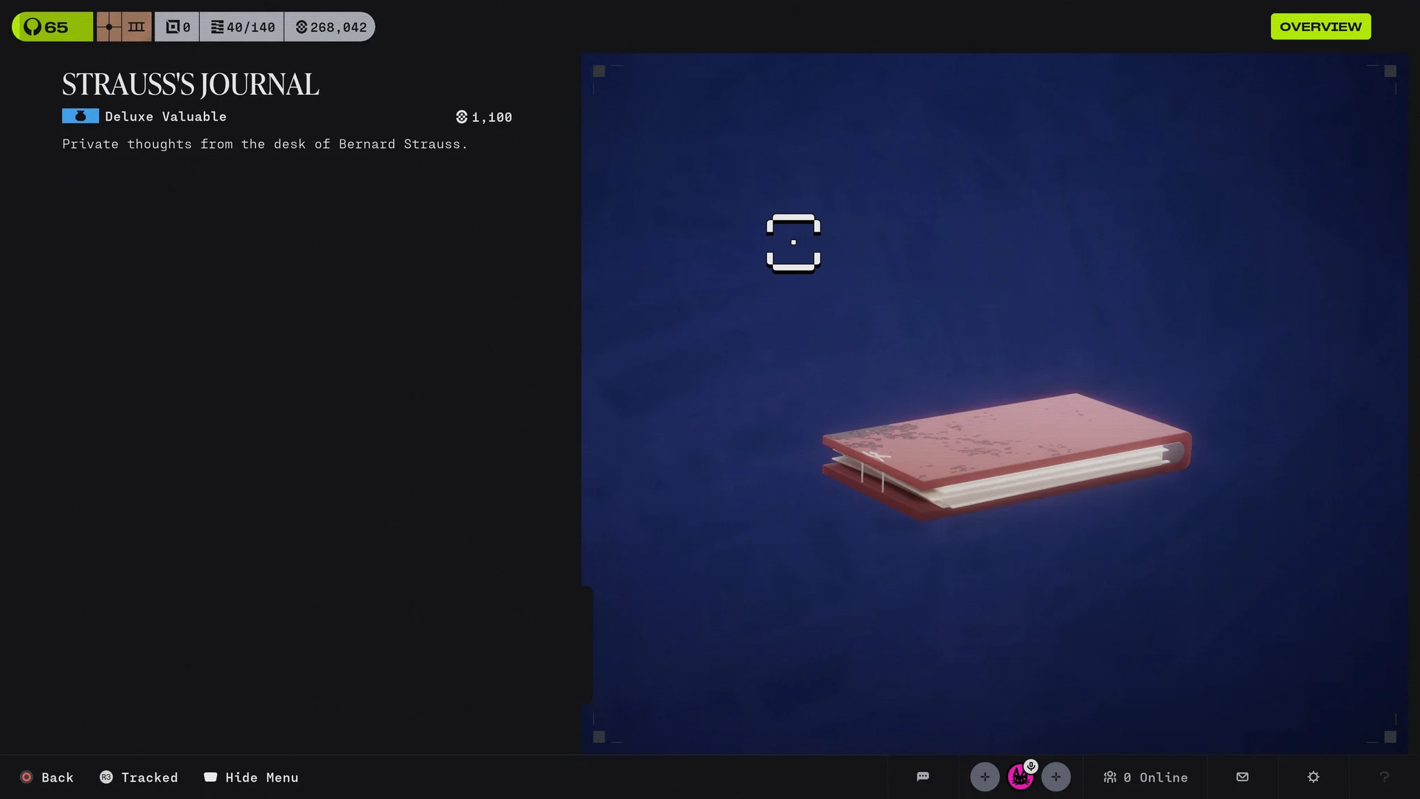 Un primer plano del coleccionable del diario de Bernard Strauss en Marathon (2026), encontrado en el mapa de Cryo Archive.