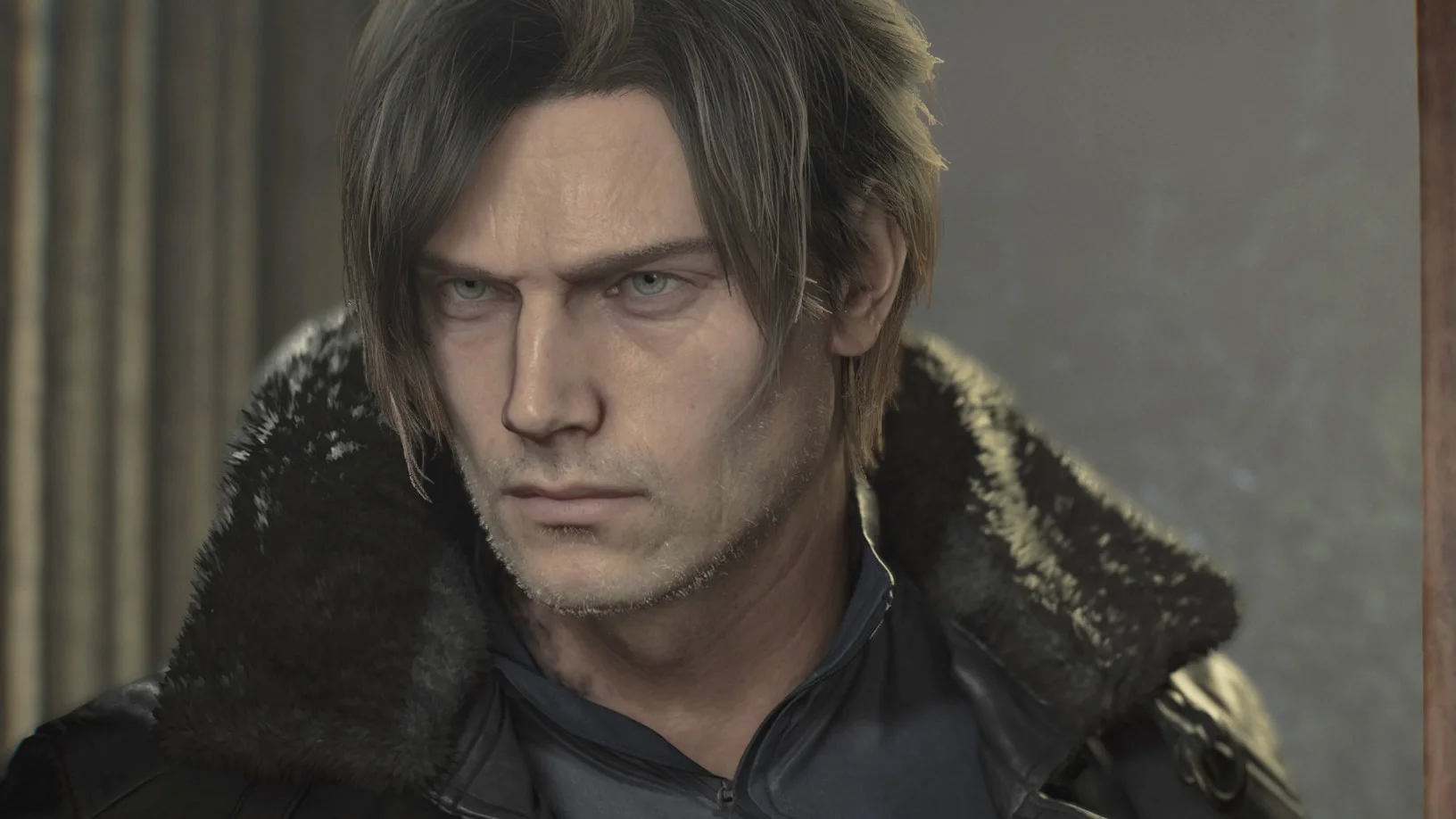 Primer plano de Leon Kennedy en Resident Evil Requiem