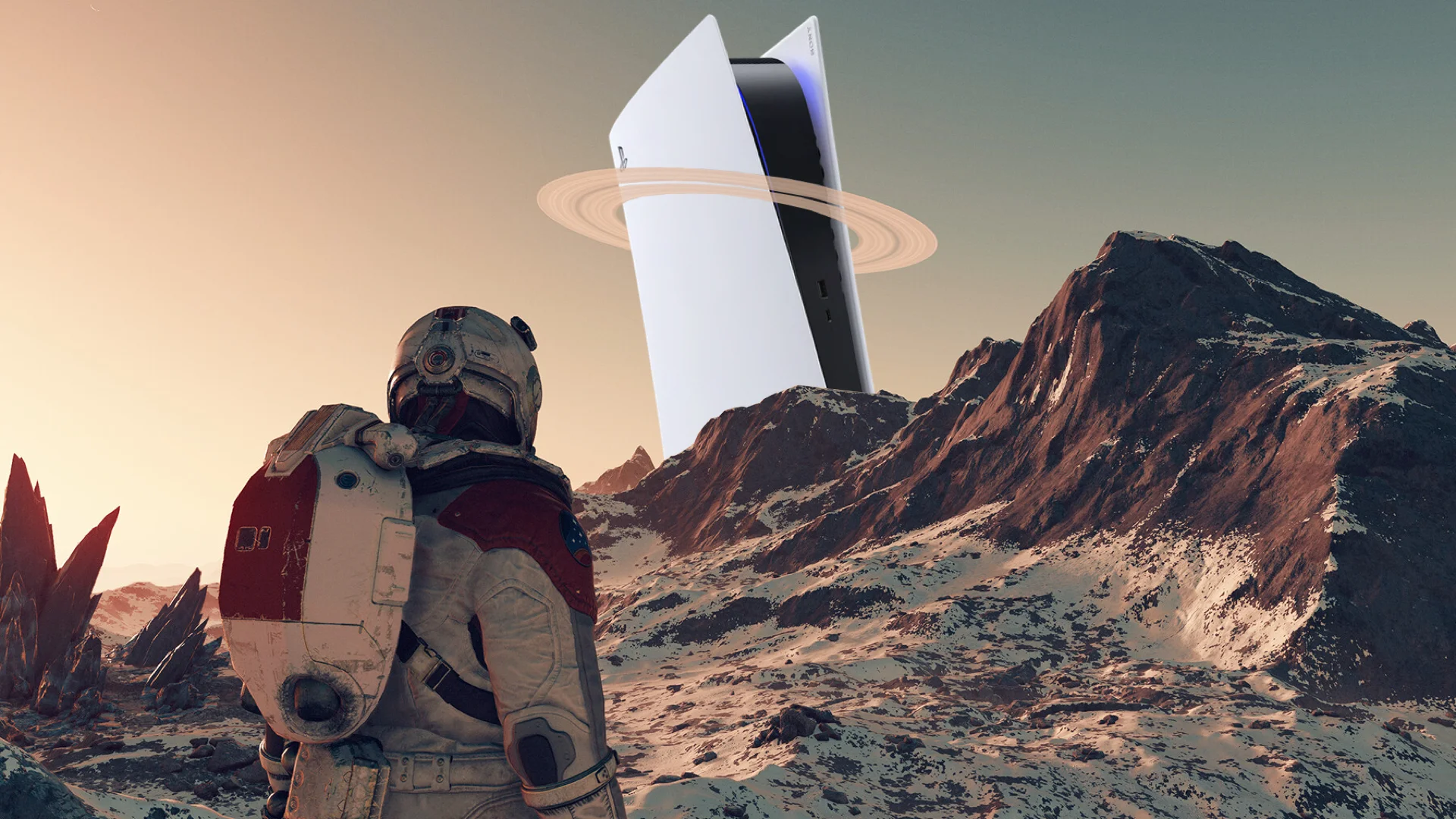 Captura de pantalla de Starfield con un jugador contemplando un paisaje de ciencia ficción.
