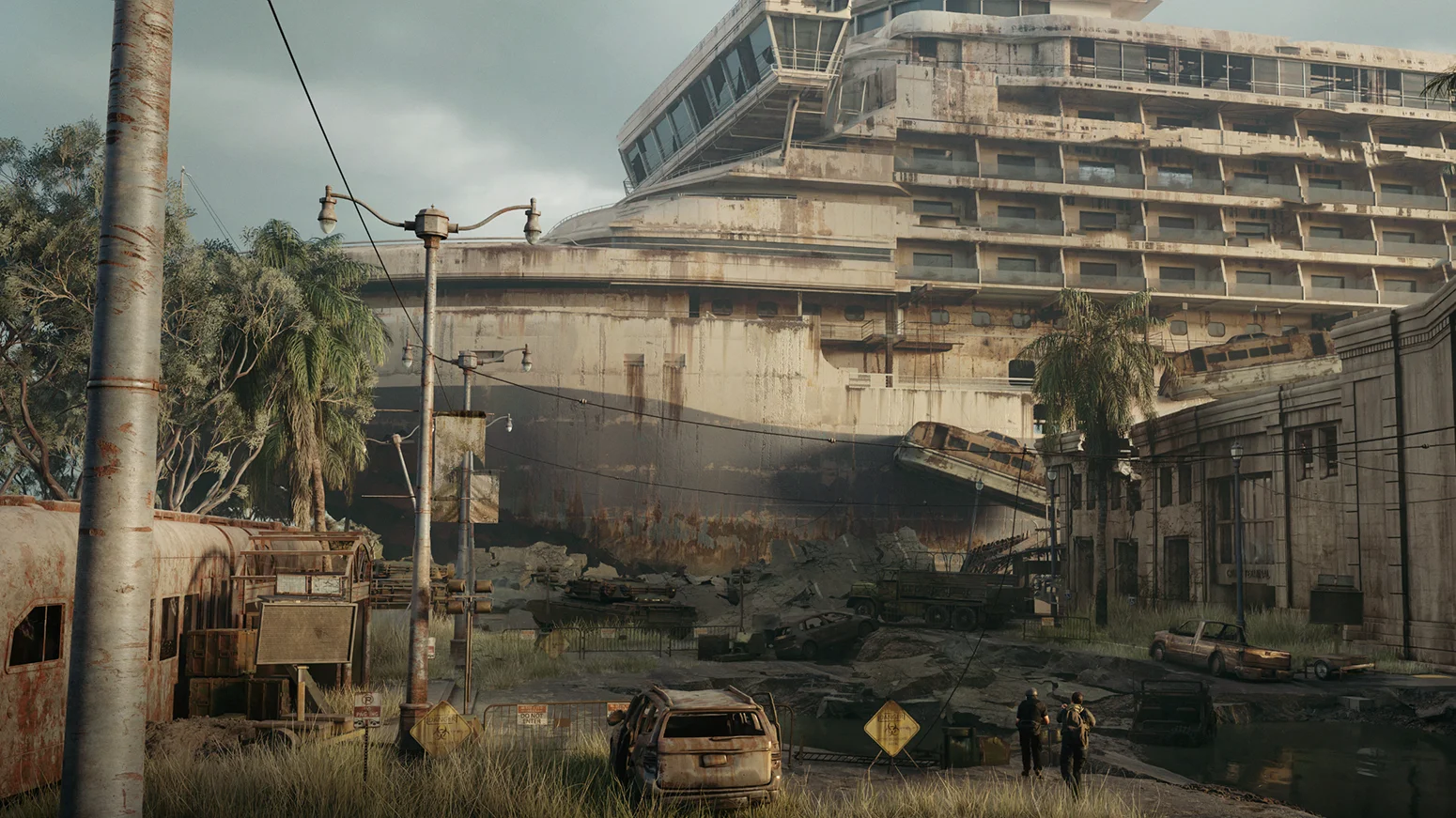 Concept art de Naughty Dog para The Last of Us Online, mostrando un gran crucero en ruinas.